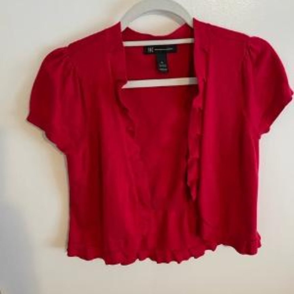 INC Red Sweater Shrug w/Ruffle, Size M